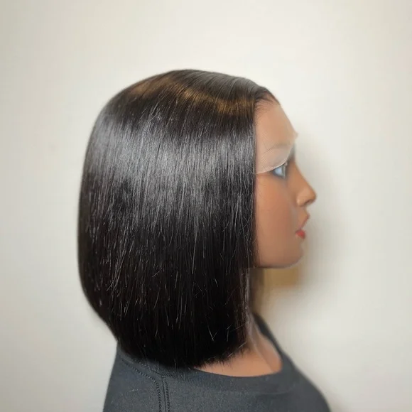 Black Sleek Straight Wig with Blunt Cut 7X4 10” 250 density